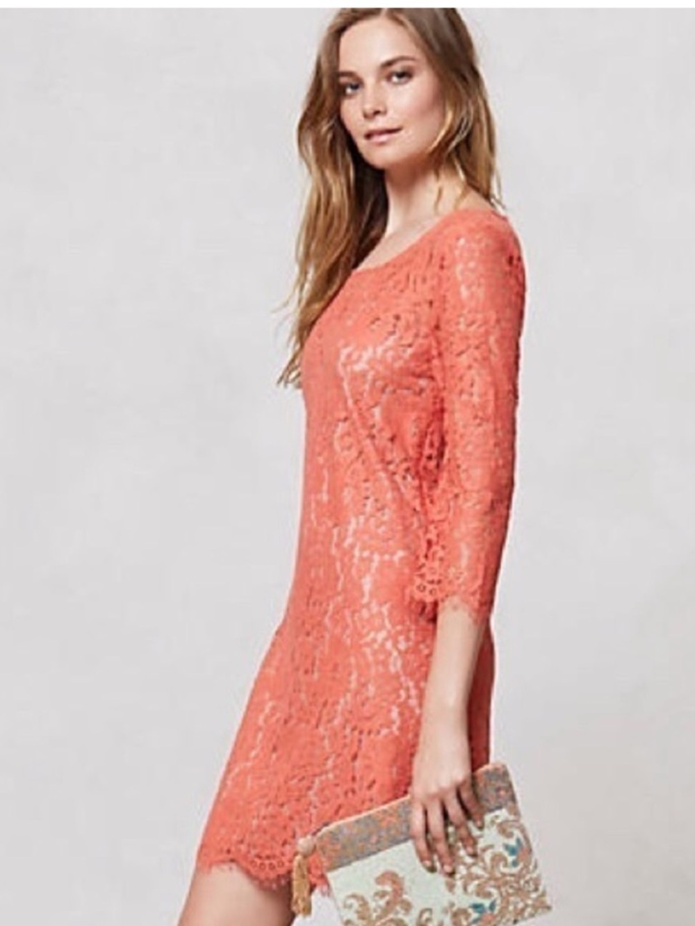 Kachel Anthropologie Lace Coral Dress Size 4 Knee Length